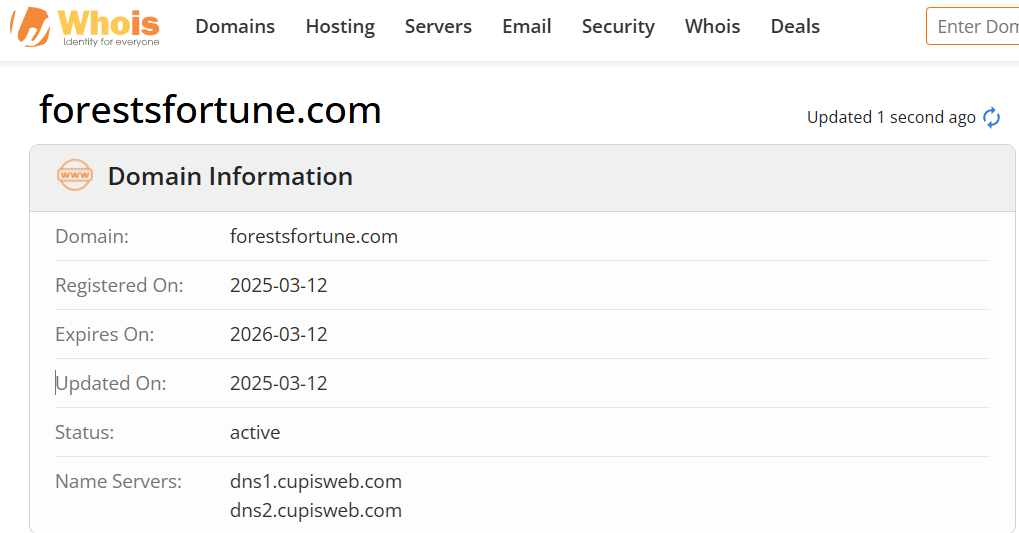 Whois lookup results