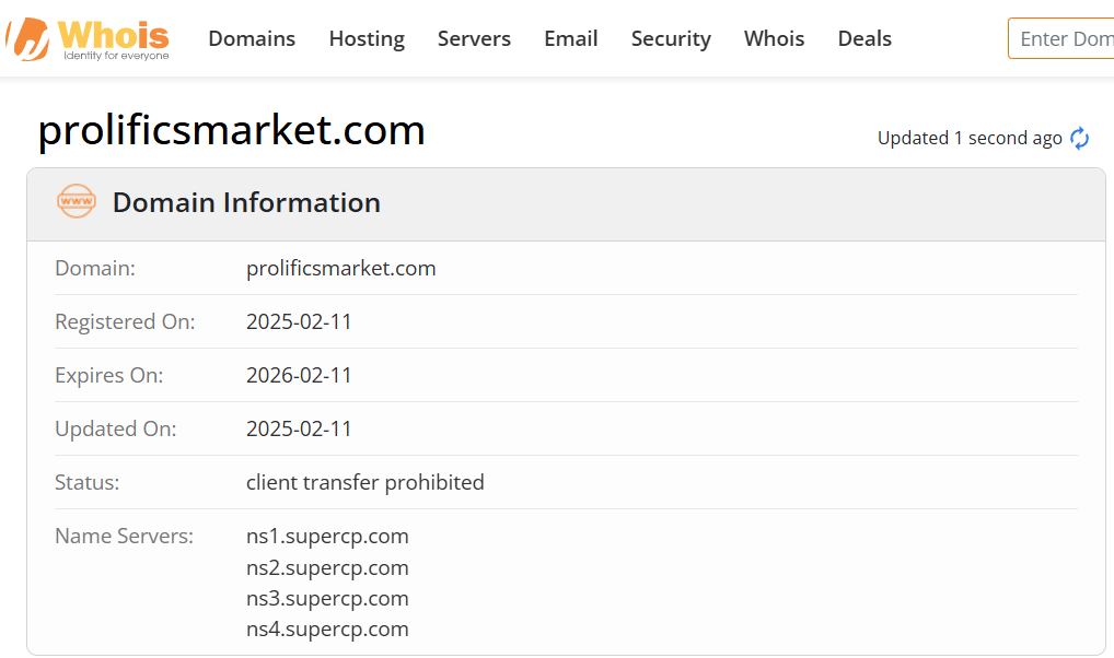 Whois lookup results