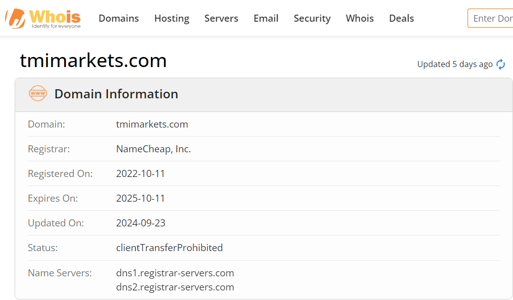 Whois lookup results