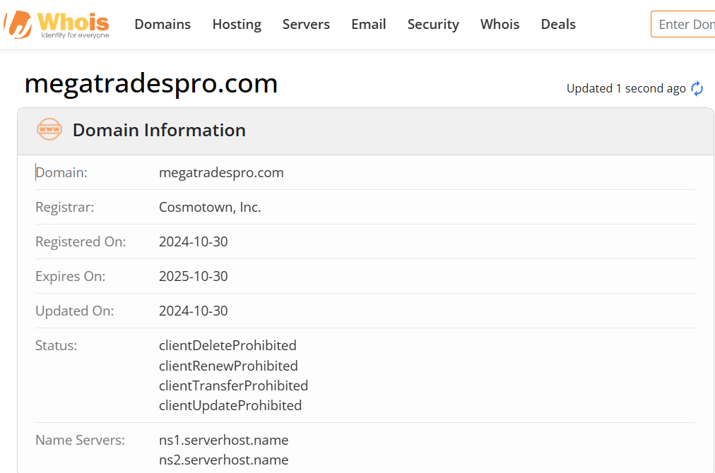 Whois lookup results