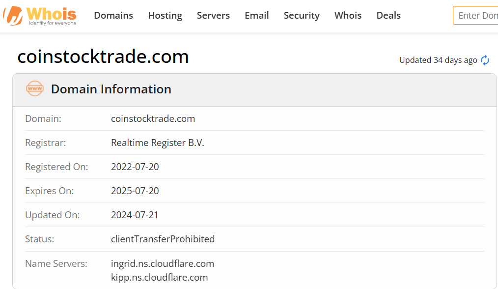 Whois lookup results