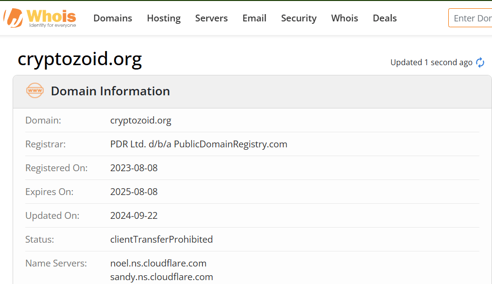 Whois lookup results