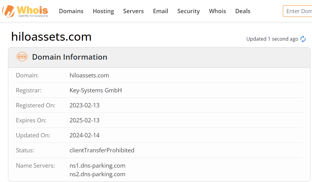 Whois lookup results