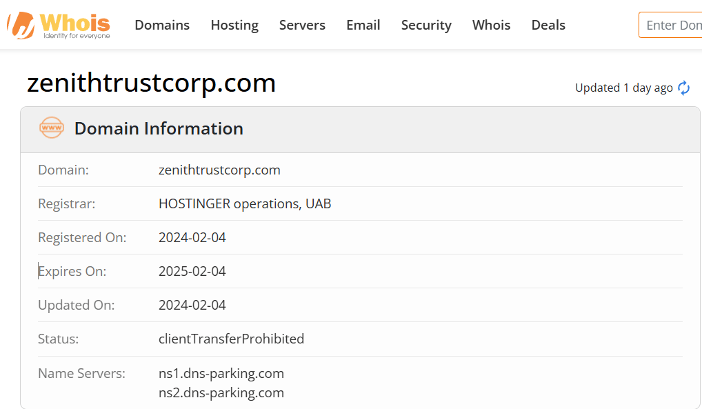 Whois lookup results