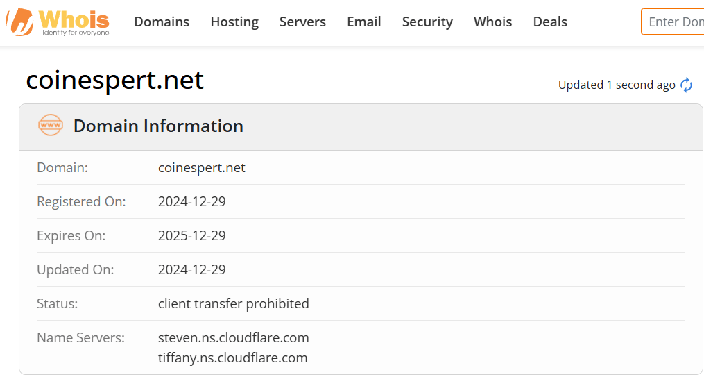 Whois lookup results