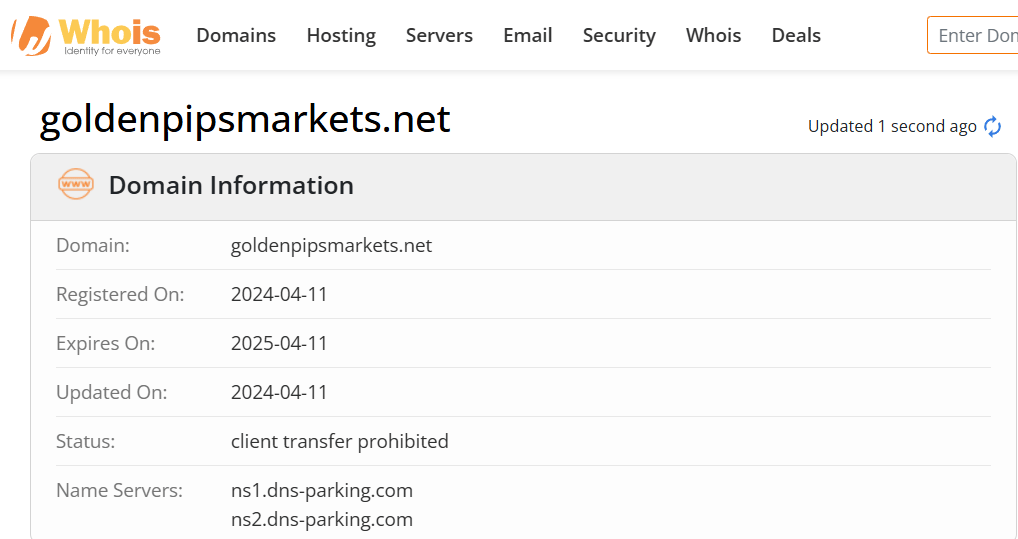 Whois lookup results