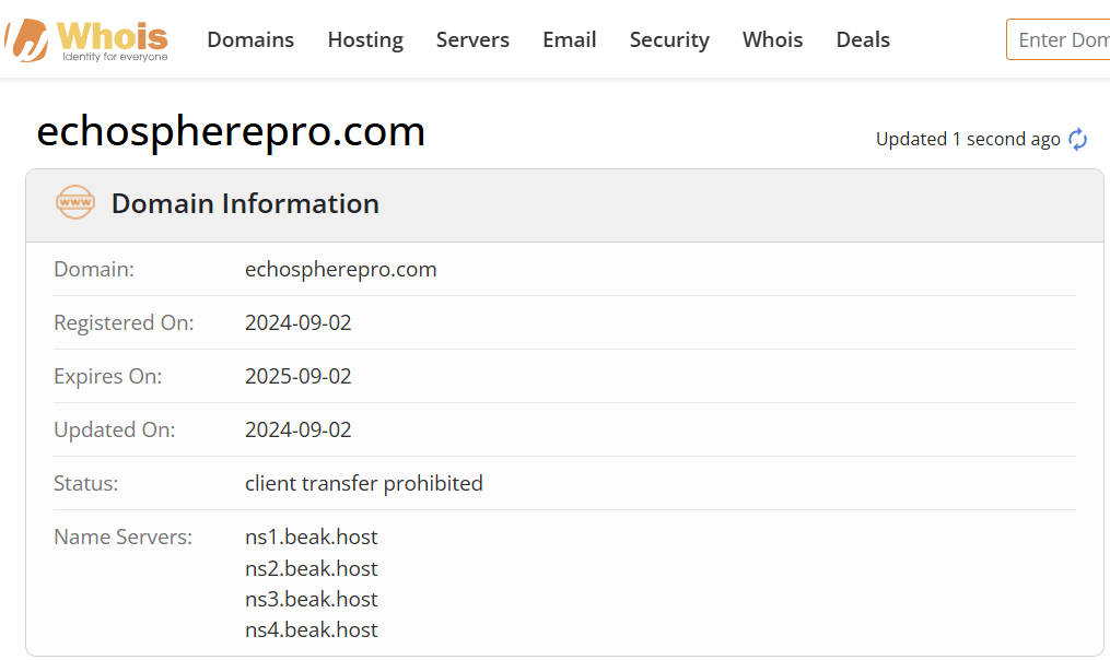 Whois search results