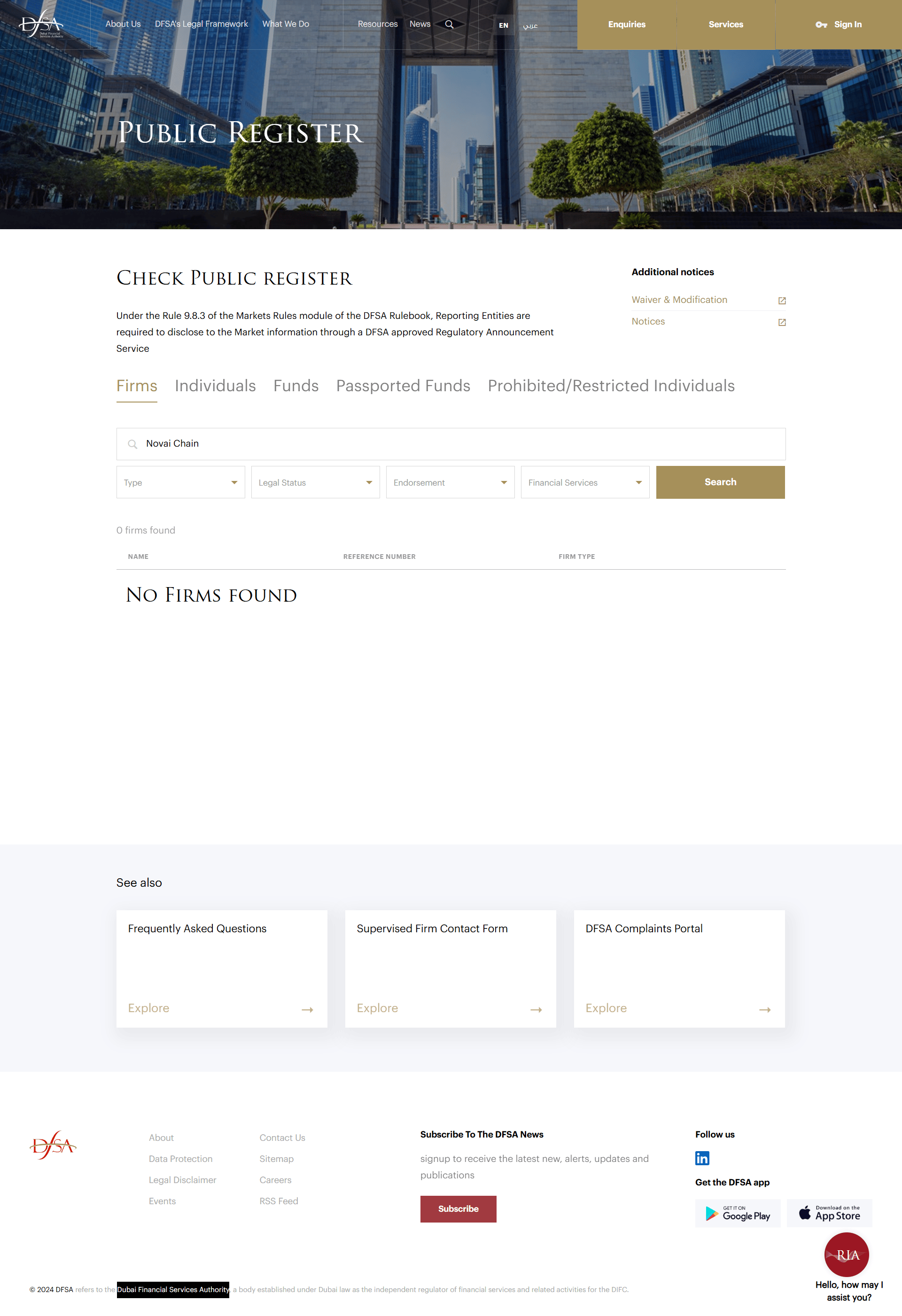 Dubai Financial Services Authority(DFSA)Official Website