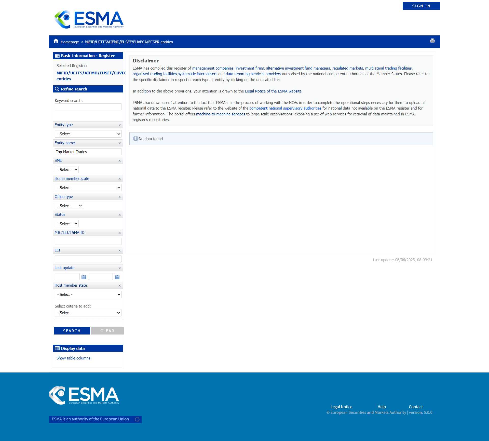 European Securities and Markets Authority（ESMA）