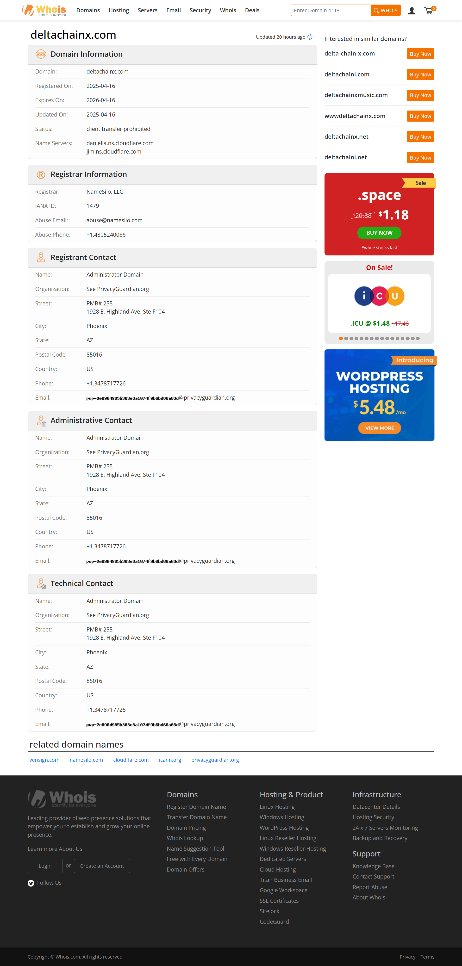 Whois lookup results