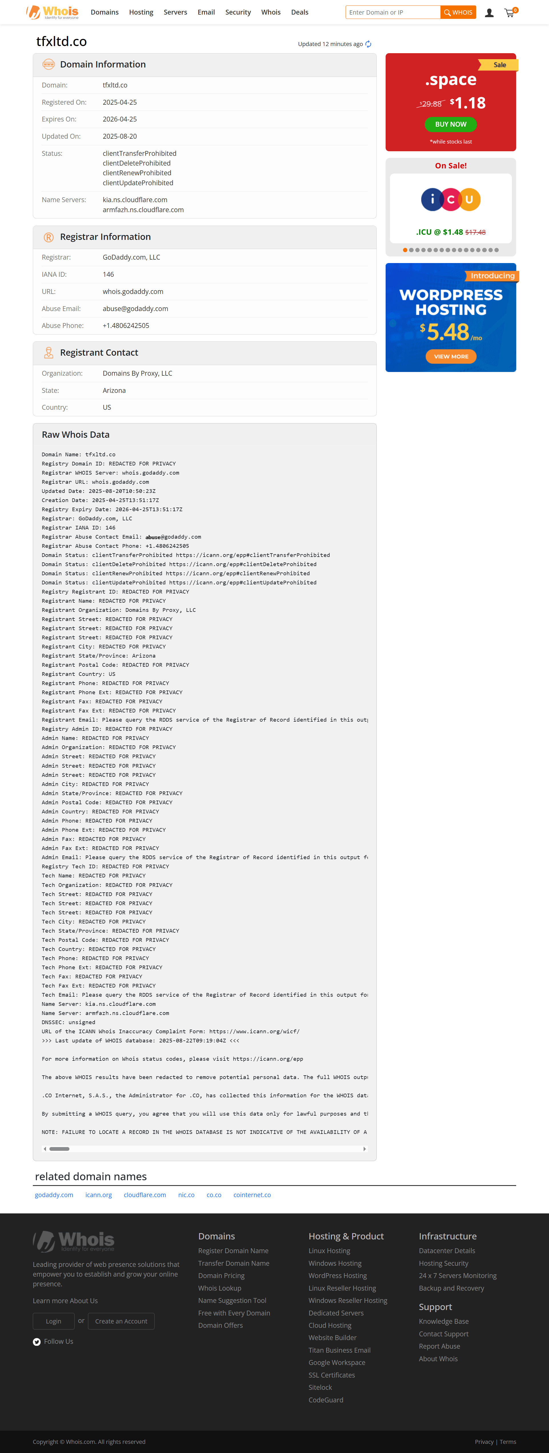 Whois lookup results