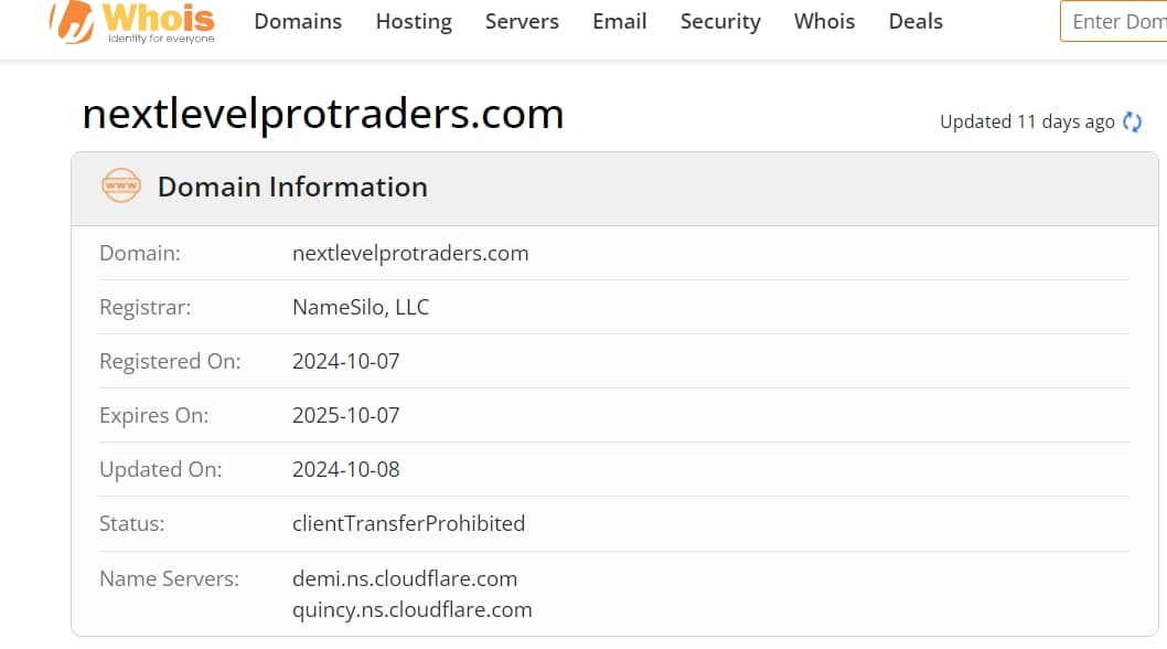 whois domain time of Next Level Pro Traders