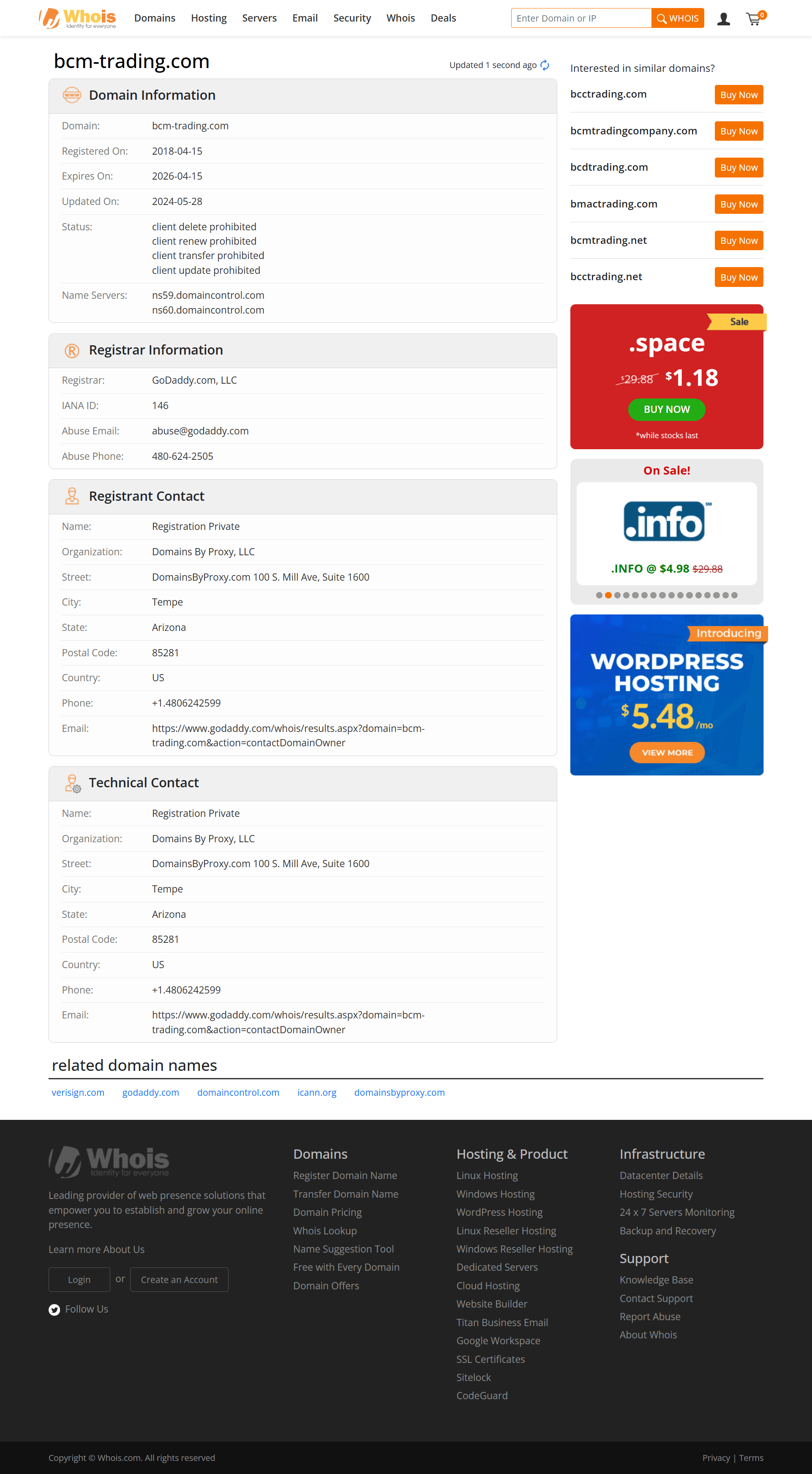 Whois lookup results