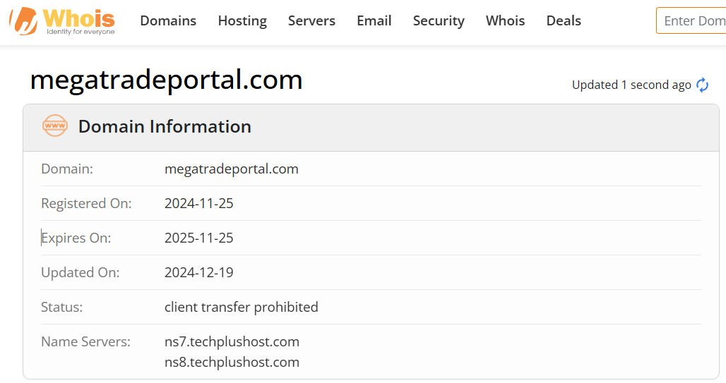 Whois lookup results