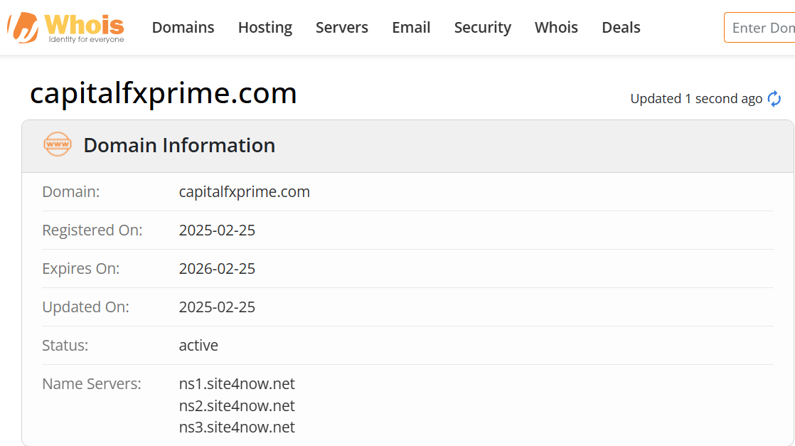 Whois lookup results