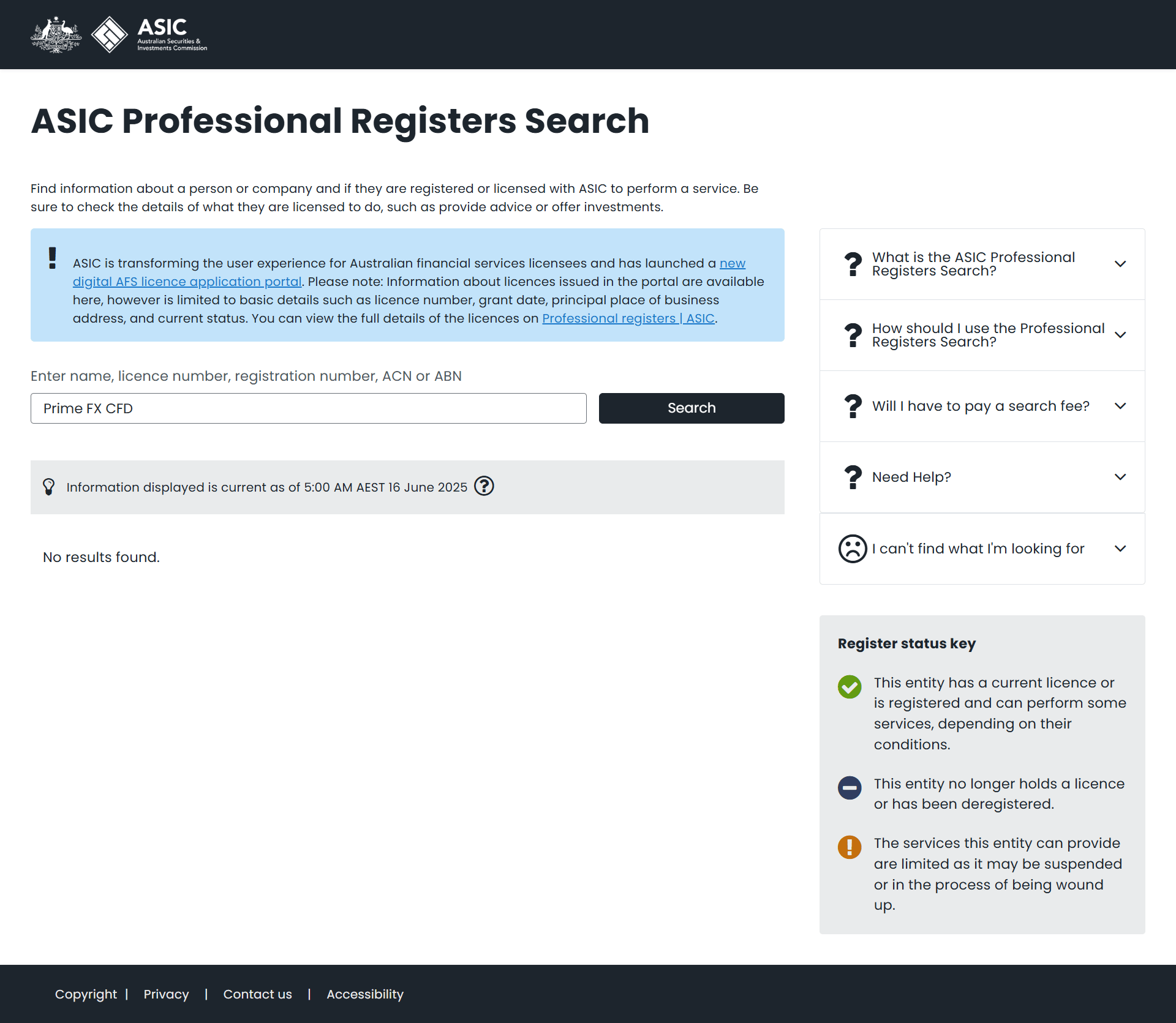 Australian Securities & Investments Commission（ASIC）