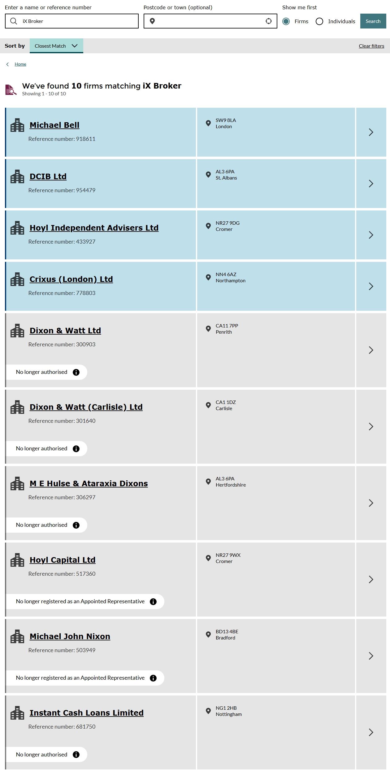FCA Search Results