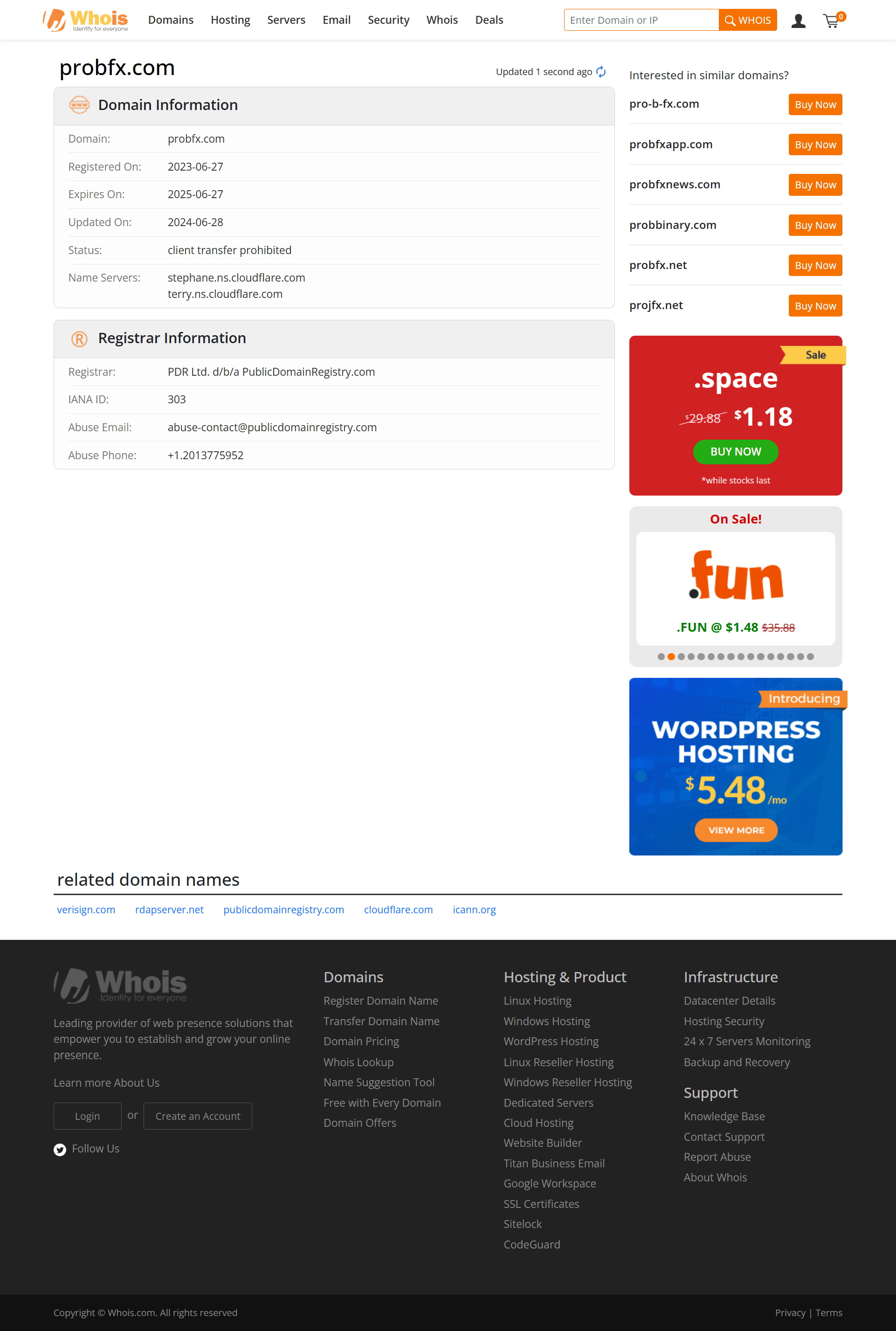 Whois lookup results