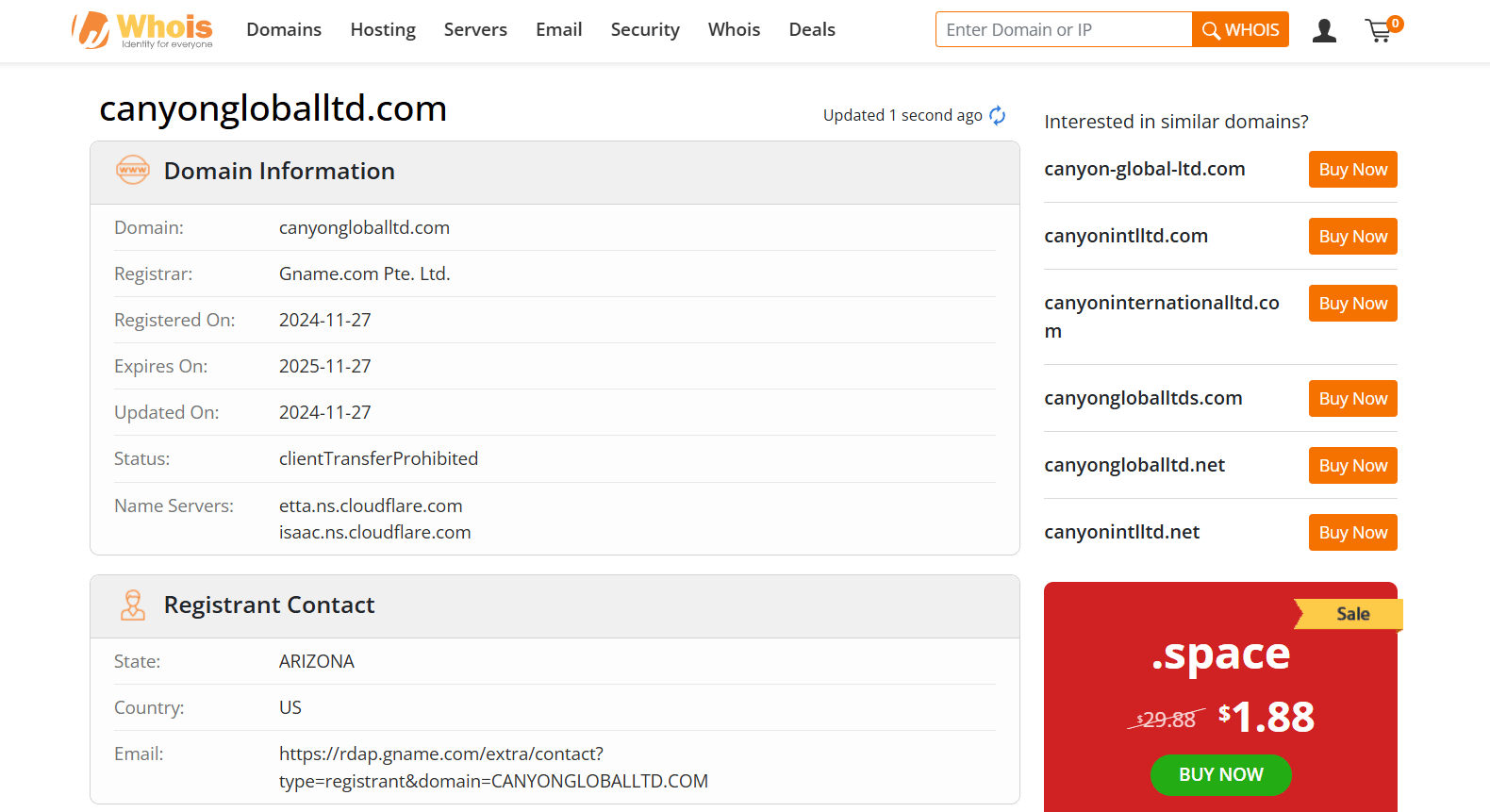 canyongloballtd.com whois