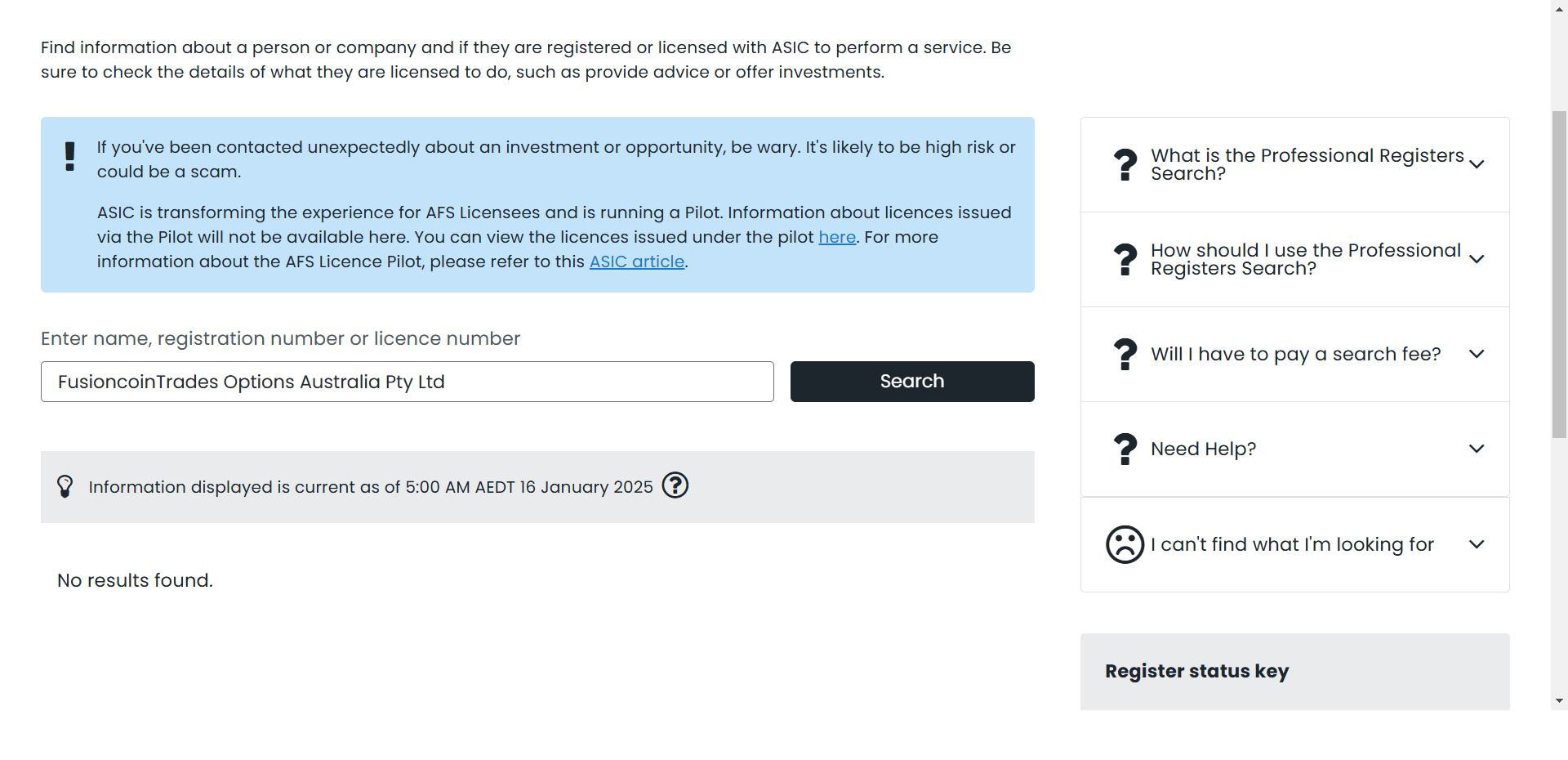Australian Securities and Investments Commission(ASIC)Official Website