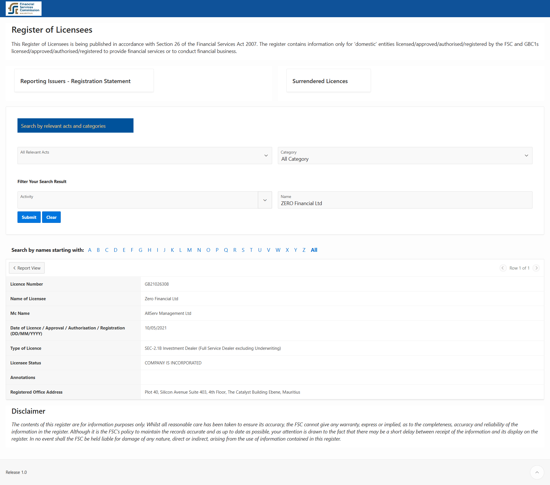 Financial Services Commission, Mauritius(FSC)Official Website