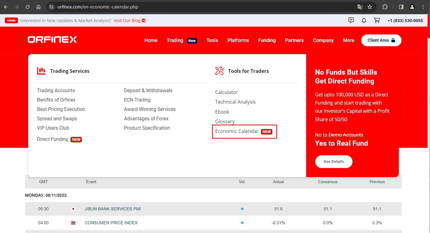 The official website displays other service information