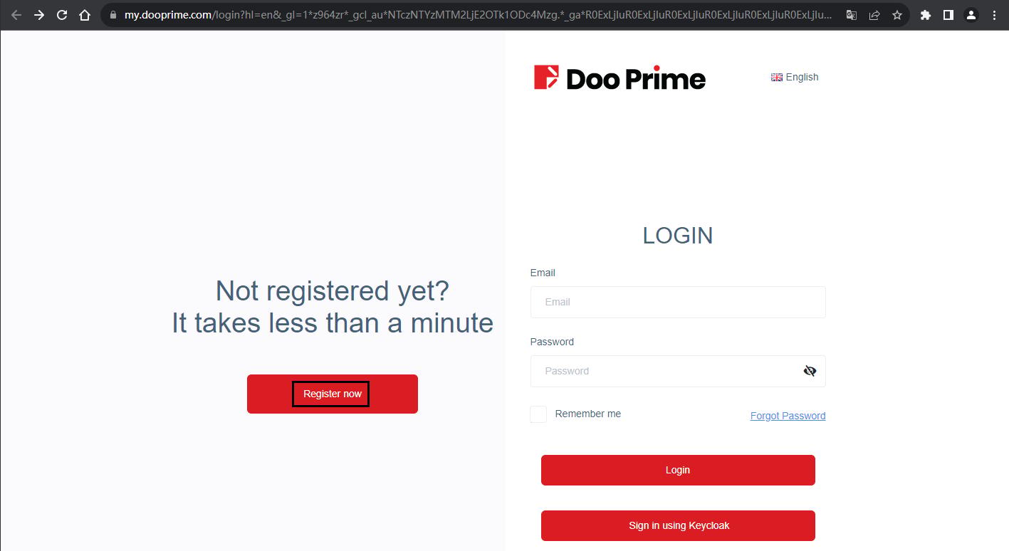 The official website displays account registration information