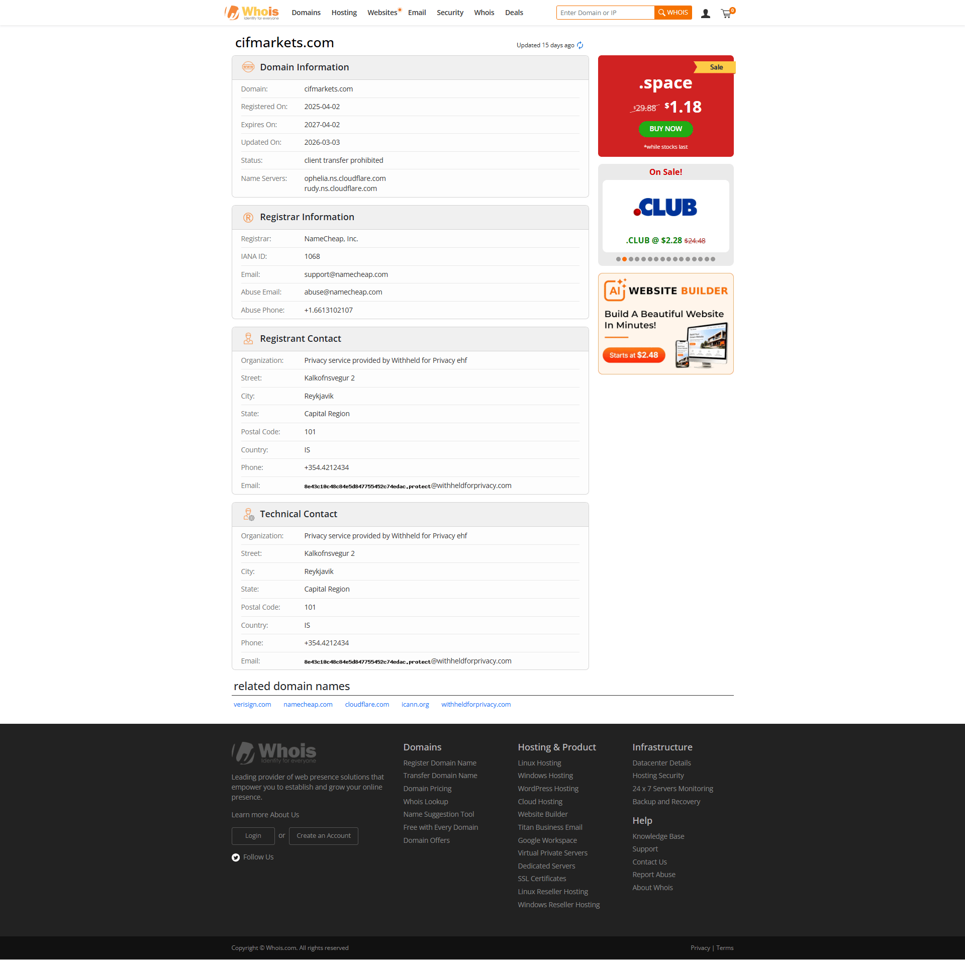 Whois domain registration information