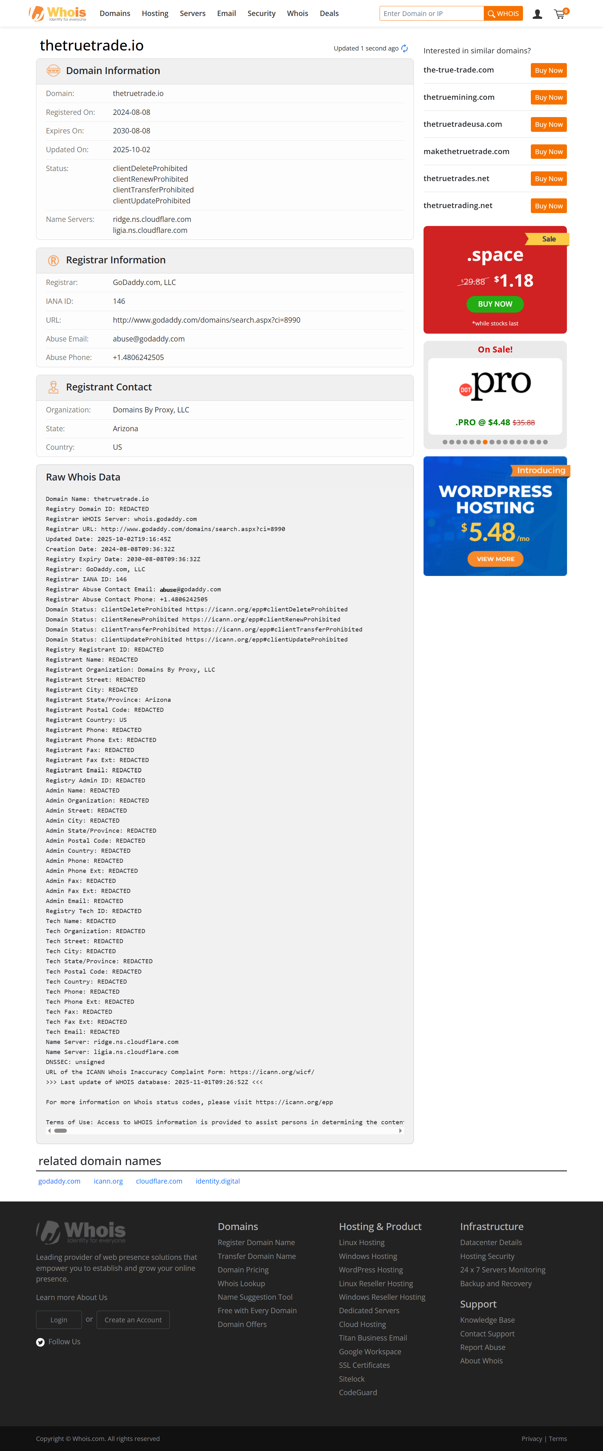 Whois lookup results