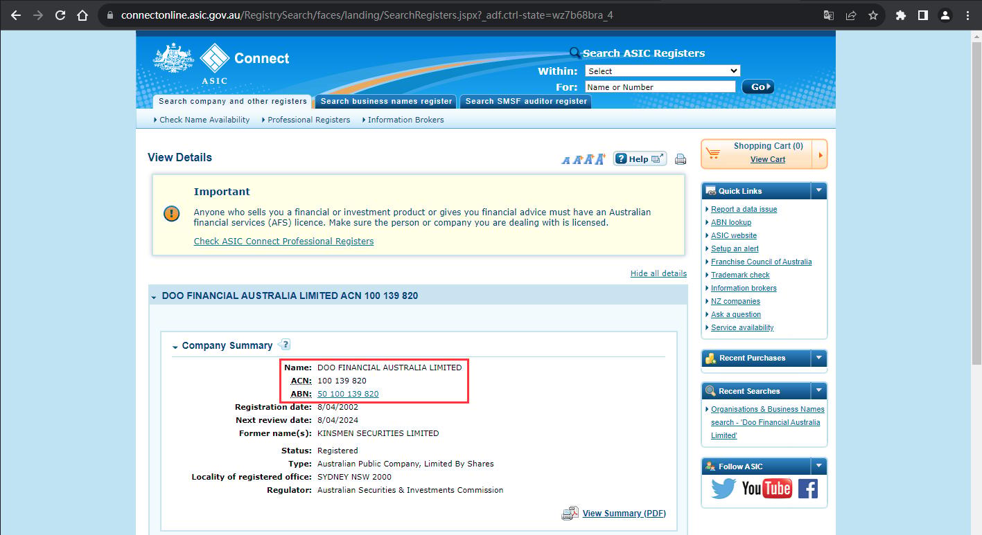The official website shows the company registration information query