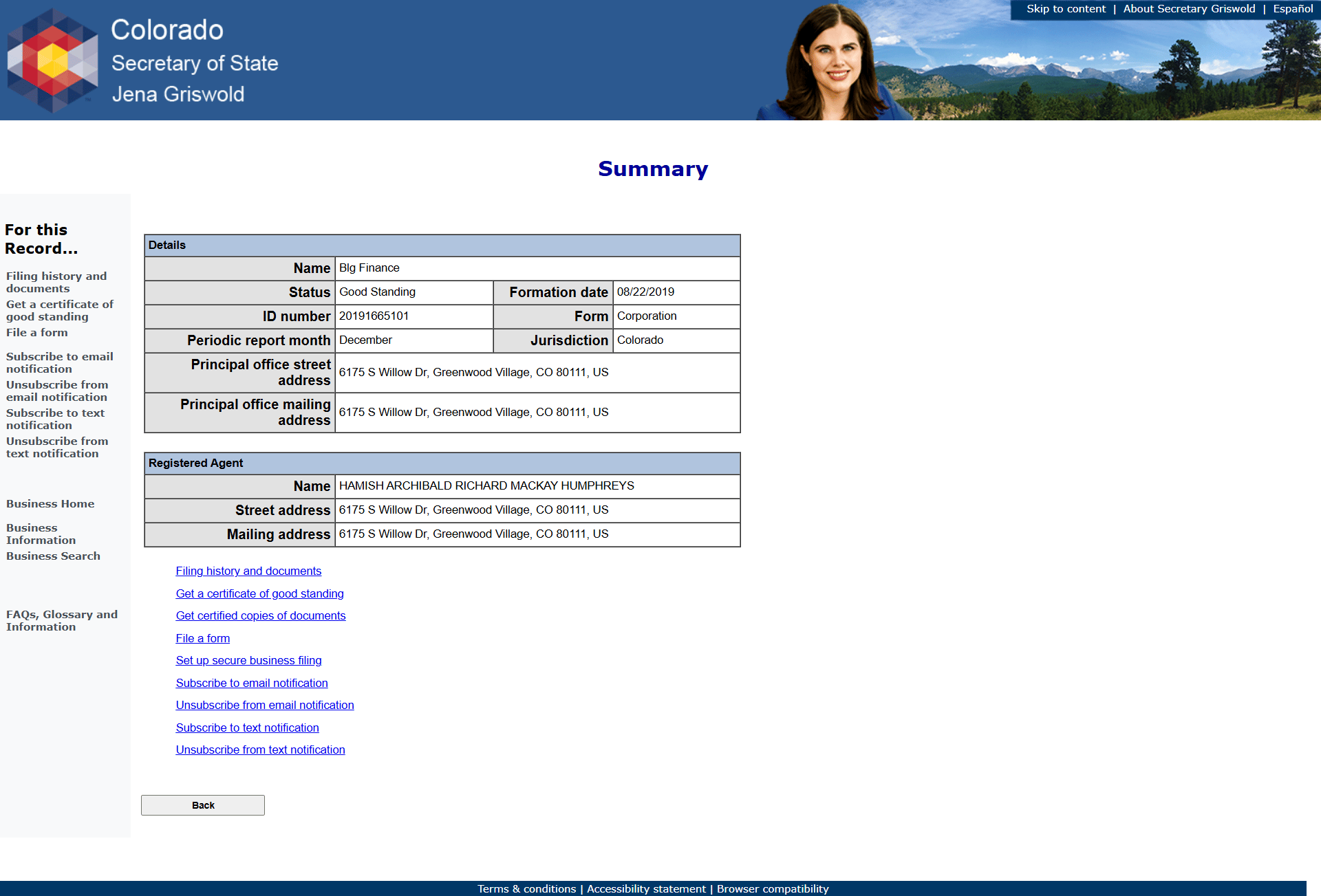 Colorado Secretary of State Official Website