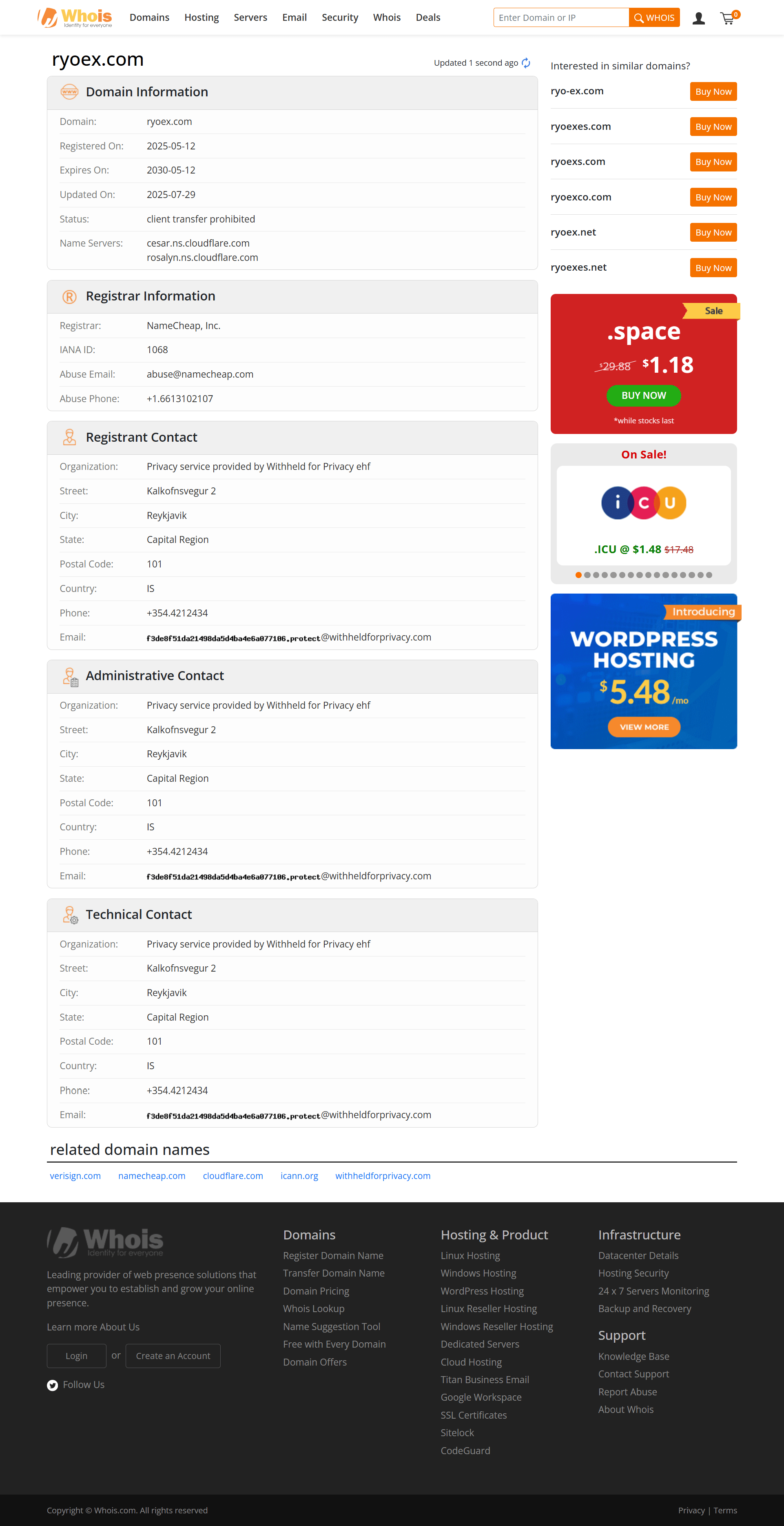 Whois lookup results