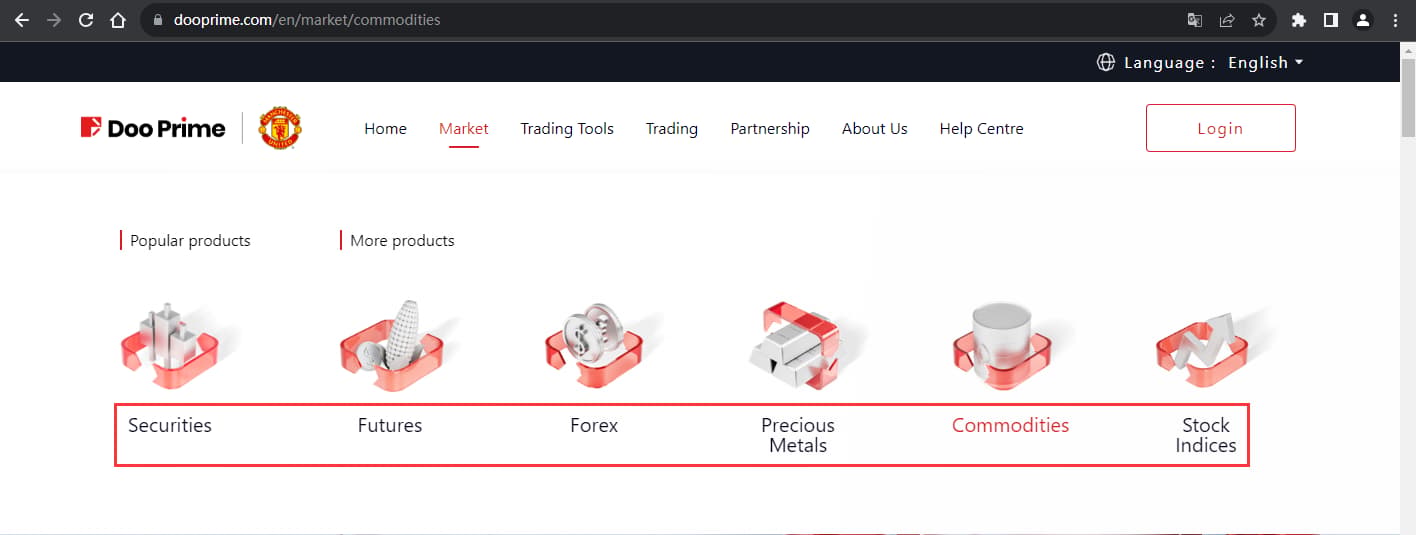 The official website displays trading product information