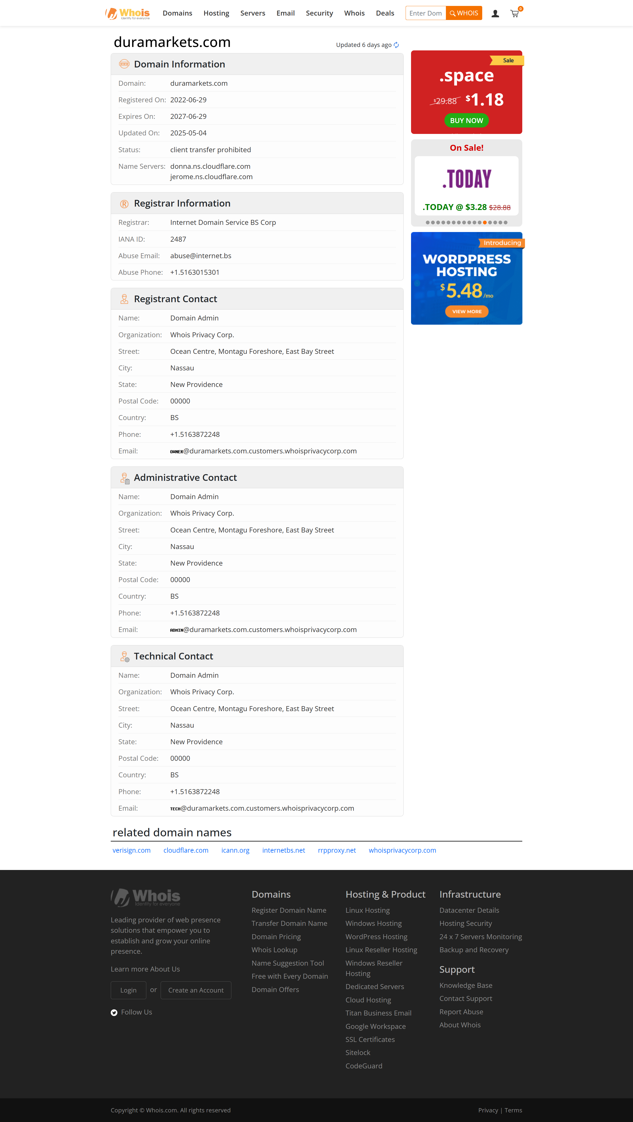 Whois lookup results
