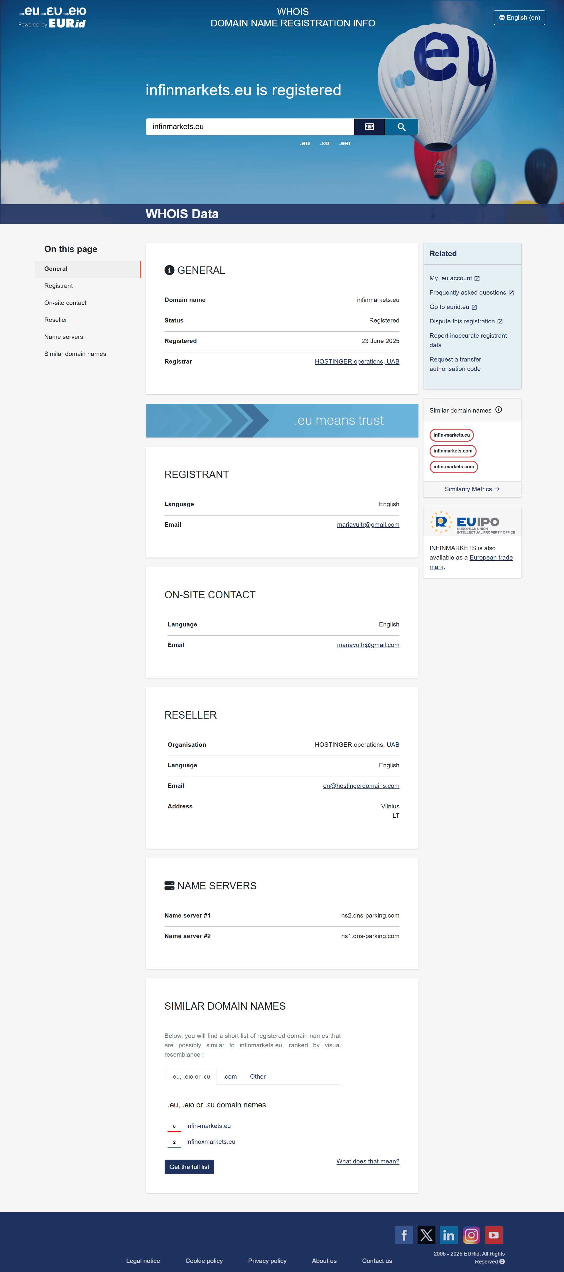 Whois lookup results
