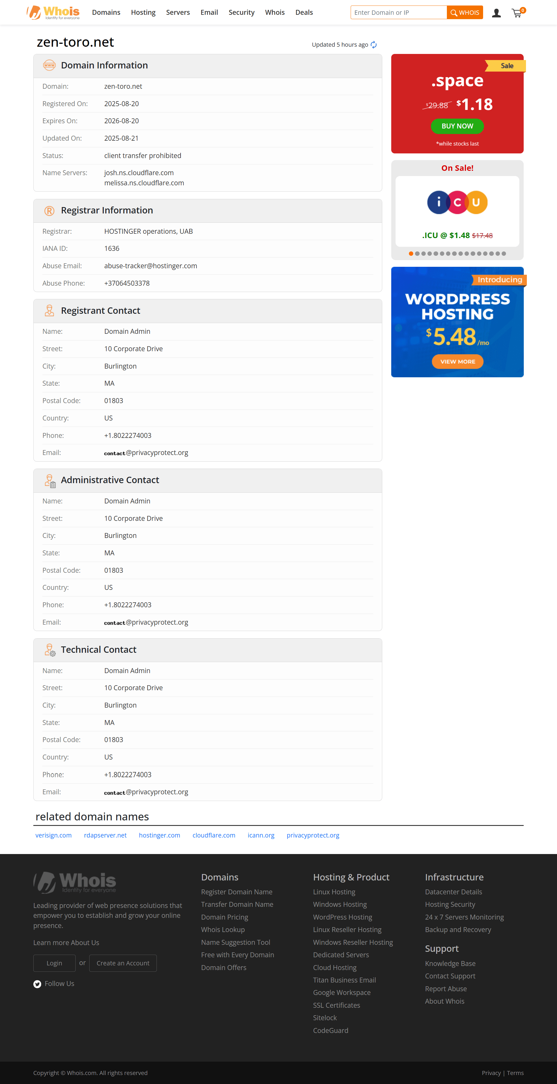 Whois lookup results