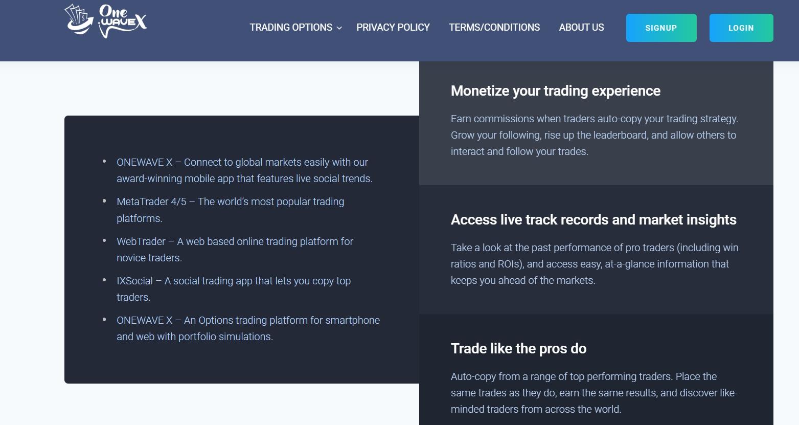 ONEWAVE X Market's trading software
