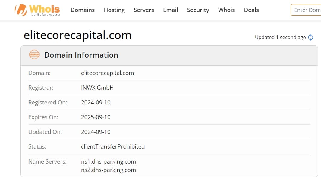 Elitecore capital whois domain time