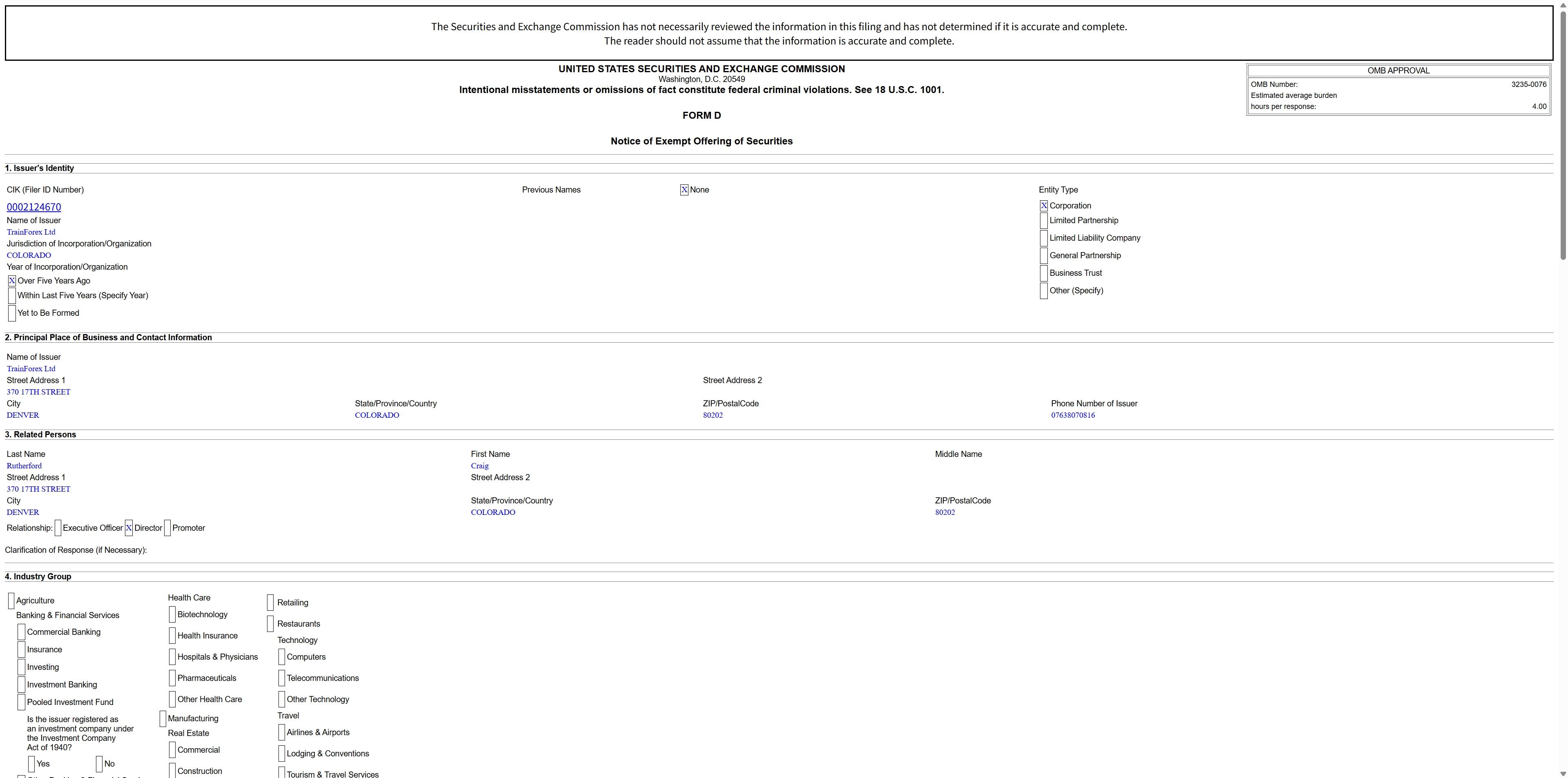 SEC FORM D