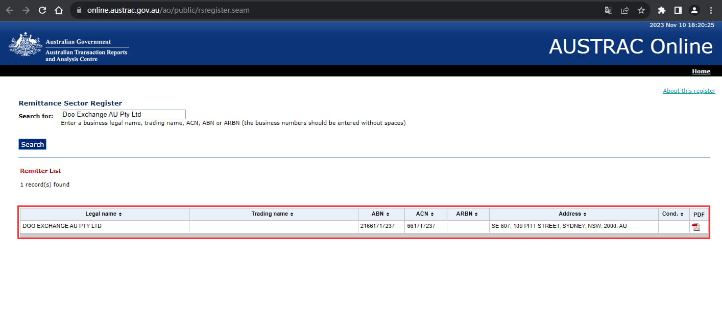 The official website shows the company's regulatory information query