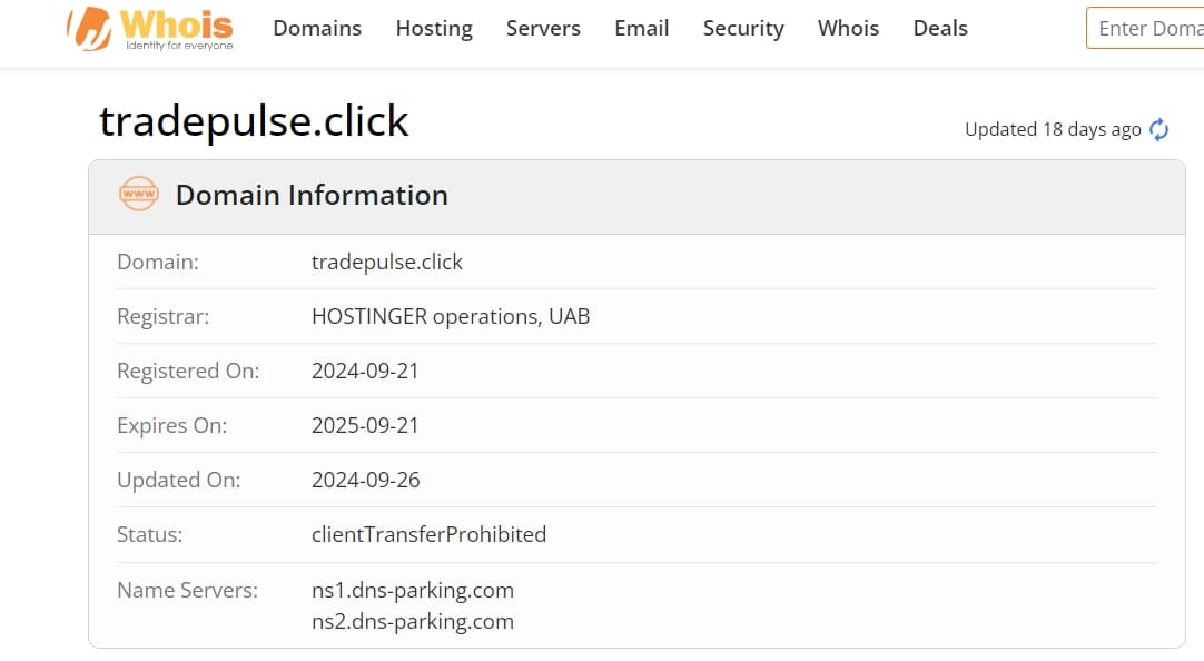 whois domain time of Trade Pulse