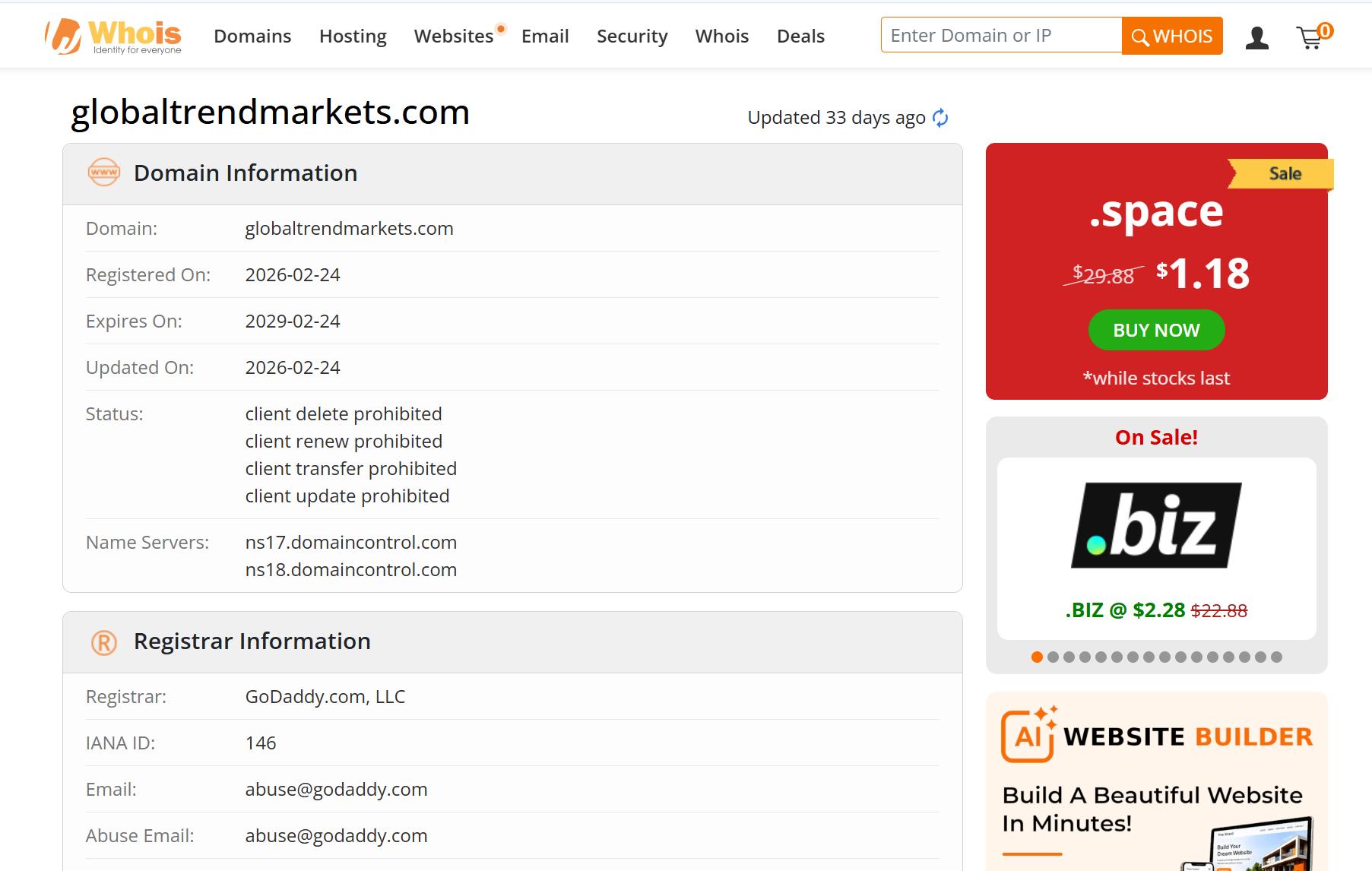 WHOIS domain registration date