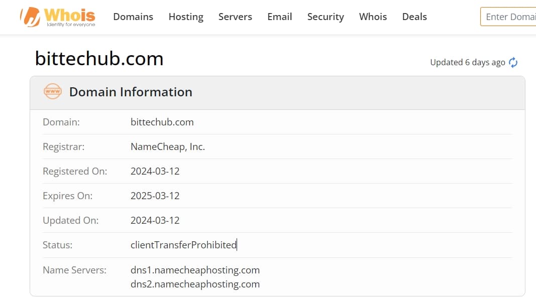 whois domain time of Bittechub