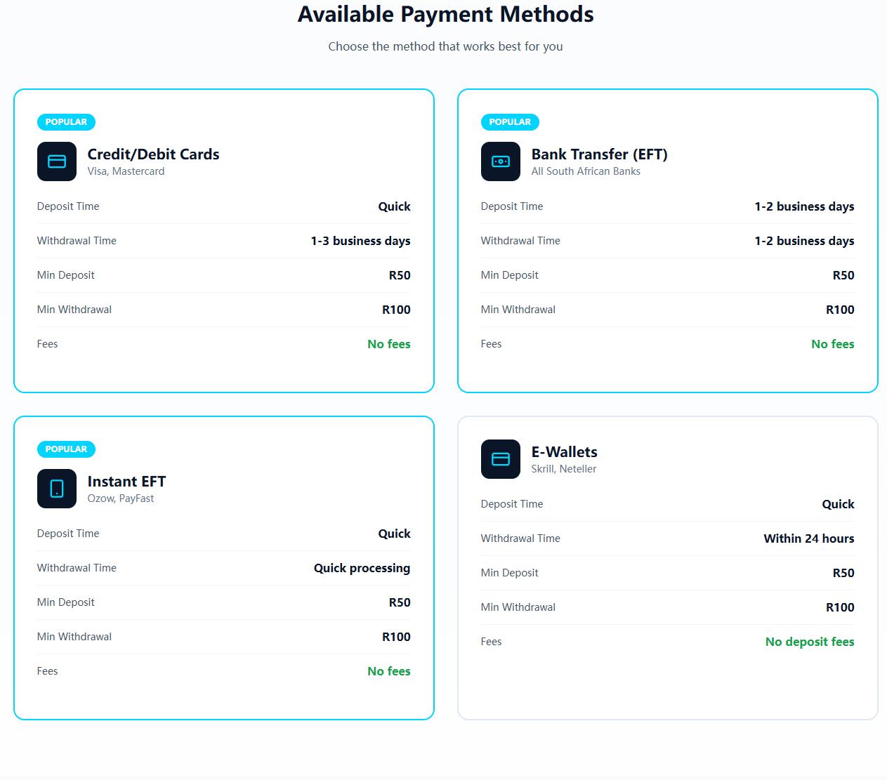 Deposit and Withdrawal Information