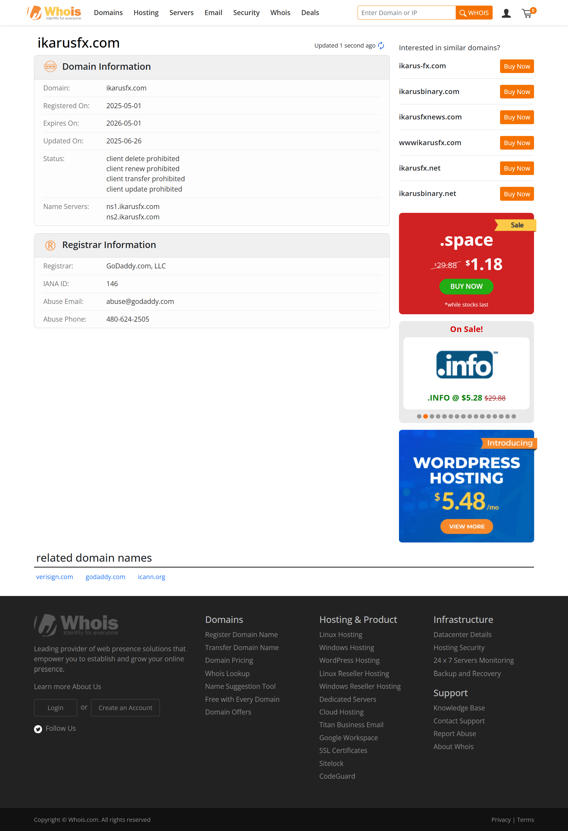 Whois lookup results