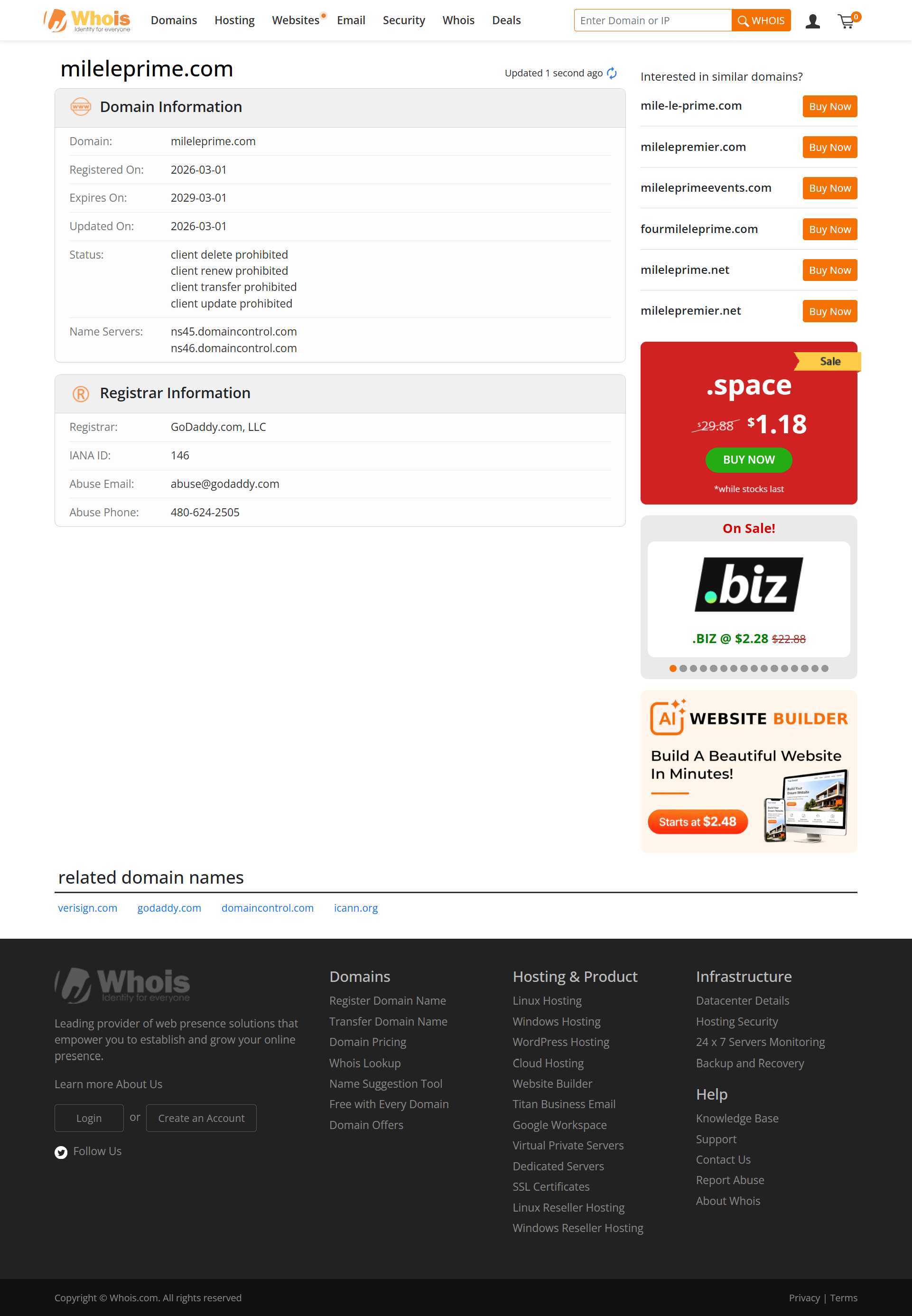 Whois domain registration information