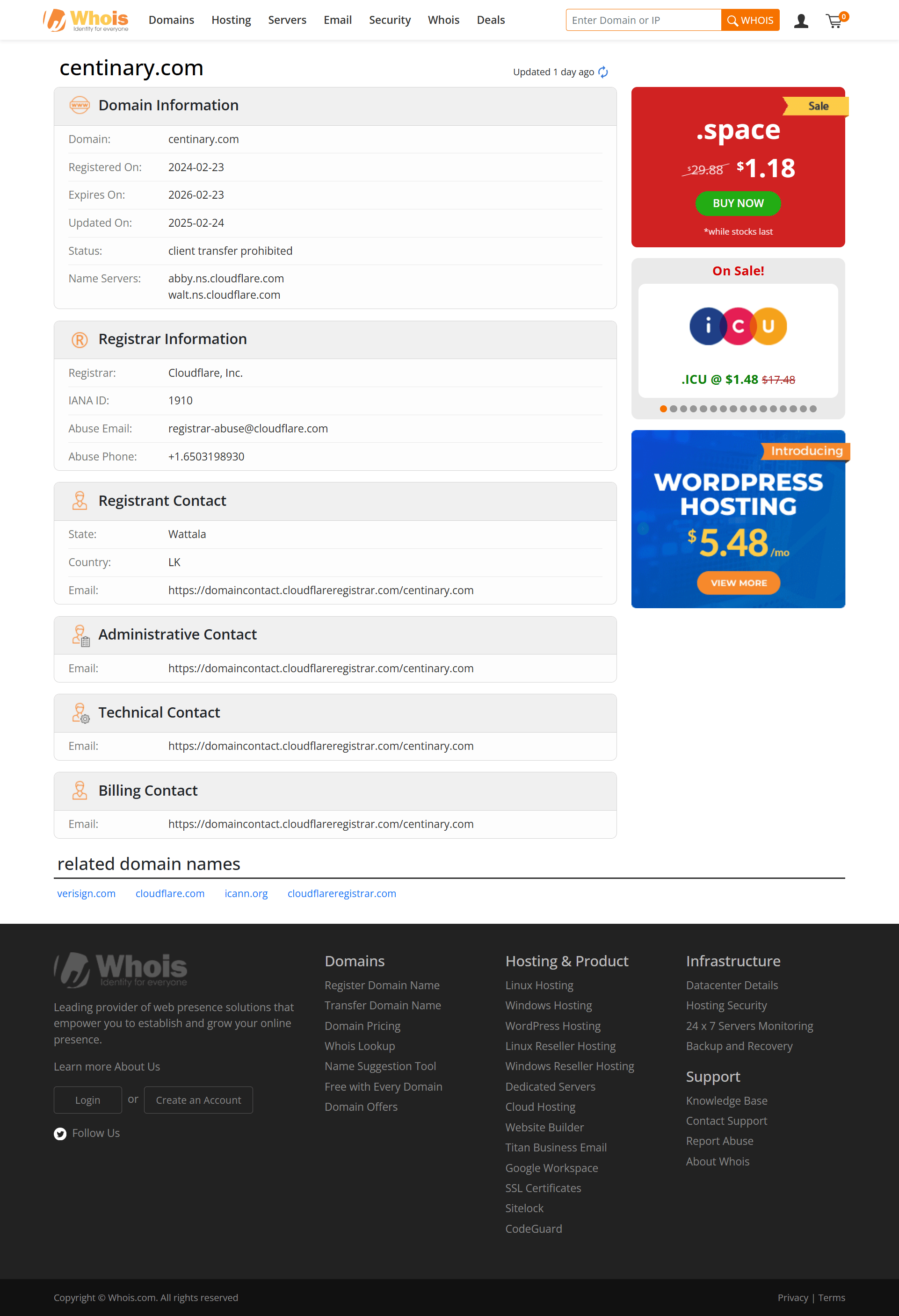 Whois lookup results