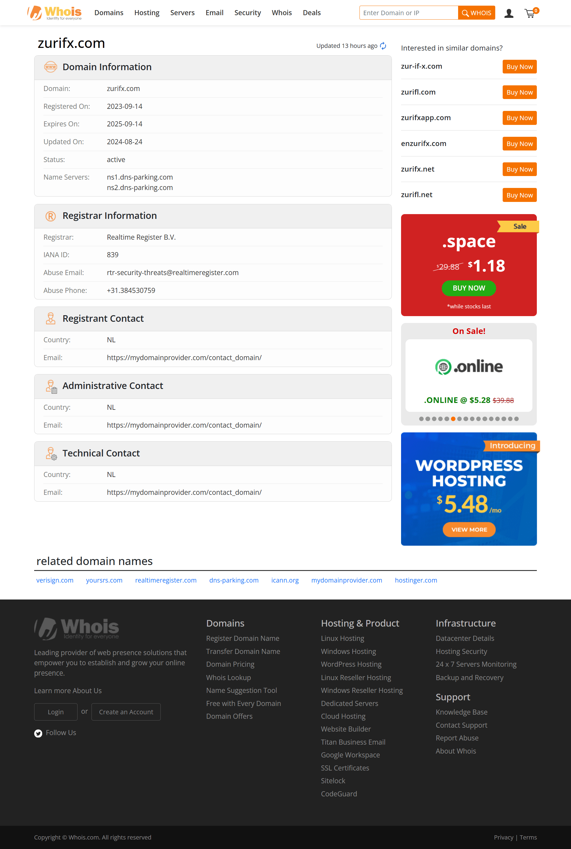 Whois lookup results
