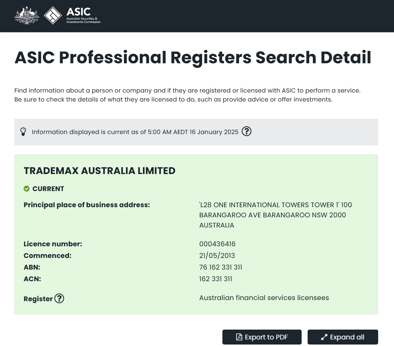 Australian Securities & Investments Commission(ASIC)Official Website