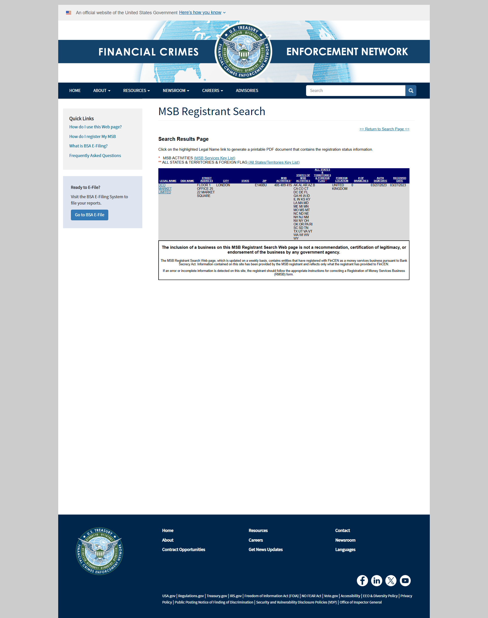 United States Financial Crimes Enforcement Network（FinCEN）